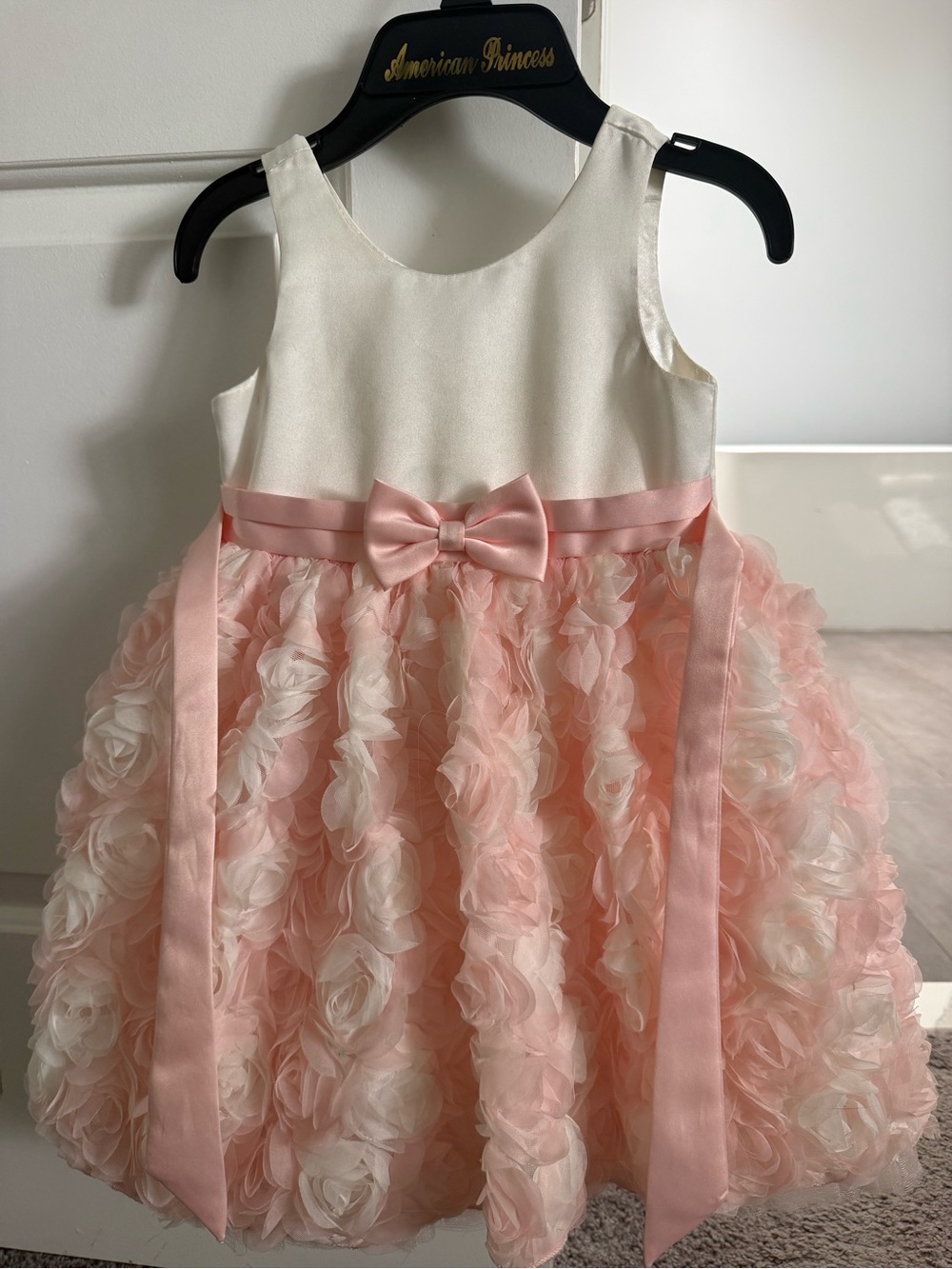 American Princess Pink and Ivory Rosette Tulle Party Dress with Bow